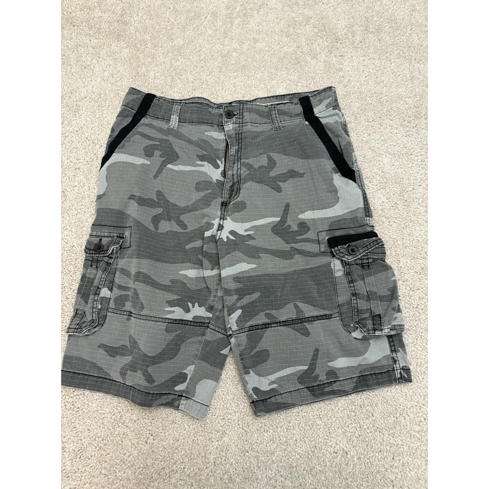 VTG Y2K Beverly Hills Polo Club Camo Black Cargo Shorts Baggy Size 32